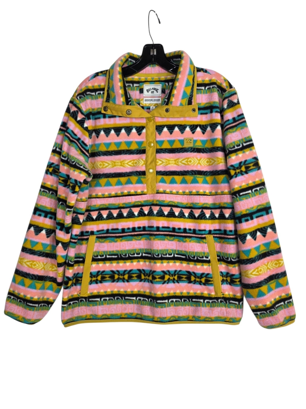 Billabong Geometric print Multicolor Striped Teddy Fleece Jacket — snap button